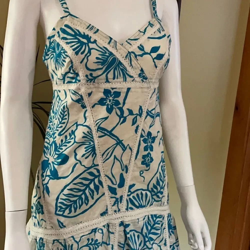 Kenzie Lined Turquoise Floral Summer Dress Sz 6
